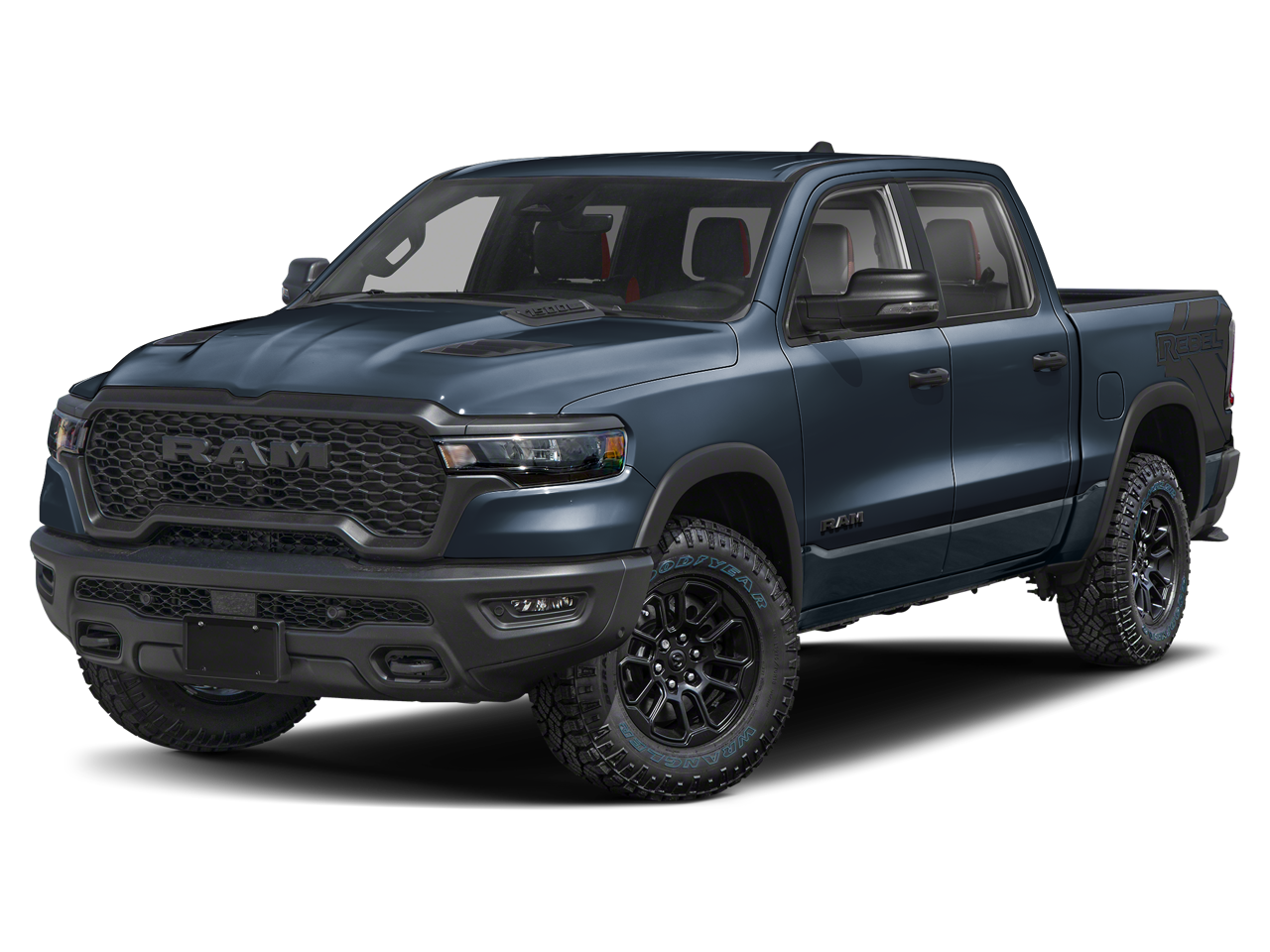 2025 RAM 1500 Rebel Crew Cab 4x4 5'7' Box in Forged Blue Metallic — front three-quarter view