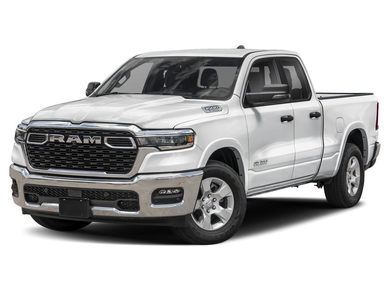 2026 RAM Ram 1500 RAM 1500 BIG HORN QUAD CAB 4X2 6'4' BOX in Bright White Clear-Coat Exterior Paint — front three-quarter view