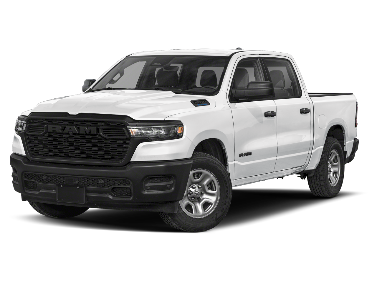 2026 RAM Ram 1500 RAM 1500 TRADESMAN CREW CAB 4X2 5'7' BOX in Bright White Clear-Coat Exterior Paint — front three-quarter view