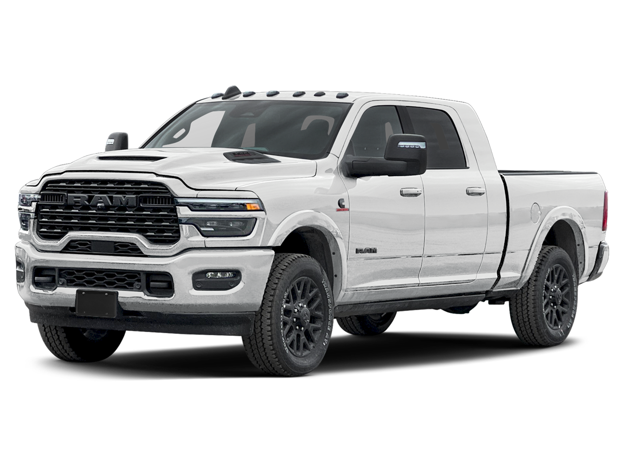 2026 RAM Ram 3500 RAM 3500 LIMITED LONGHORN MEGA CAB 4X4 6'4' BOX in Bright White Clear-Coat Exterior Paint — front three-quarter view