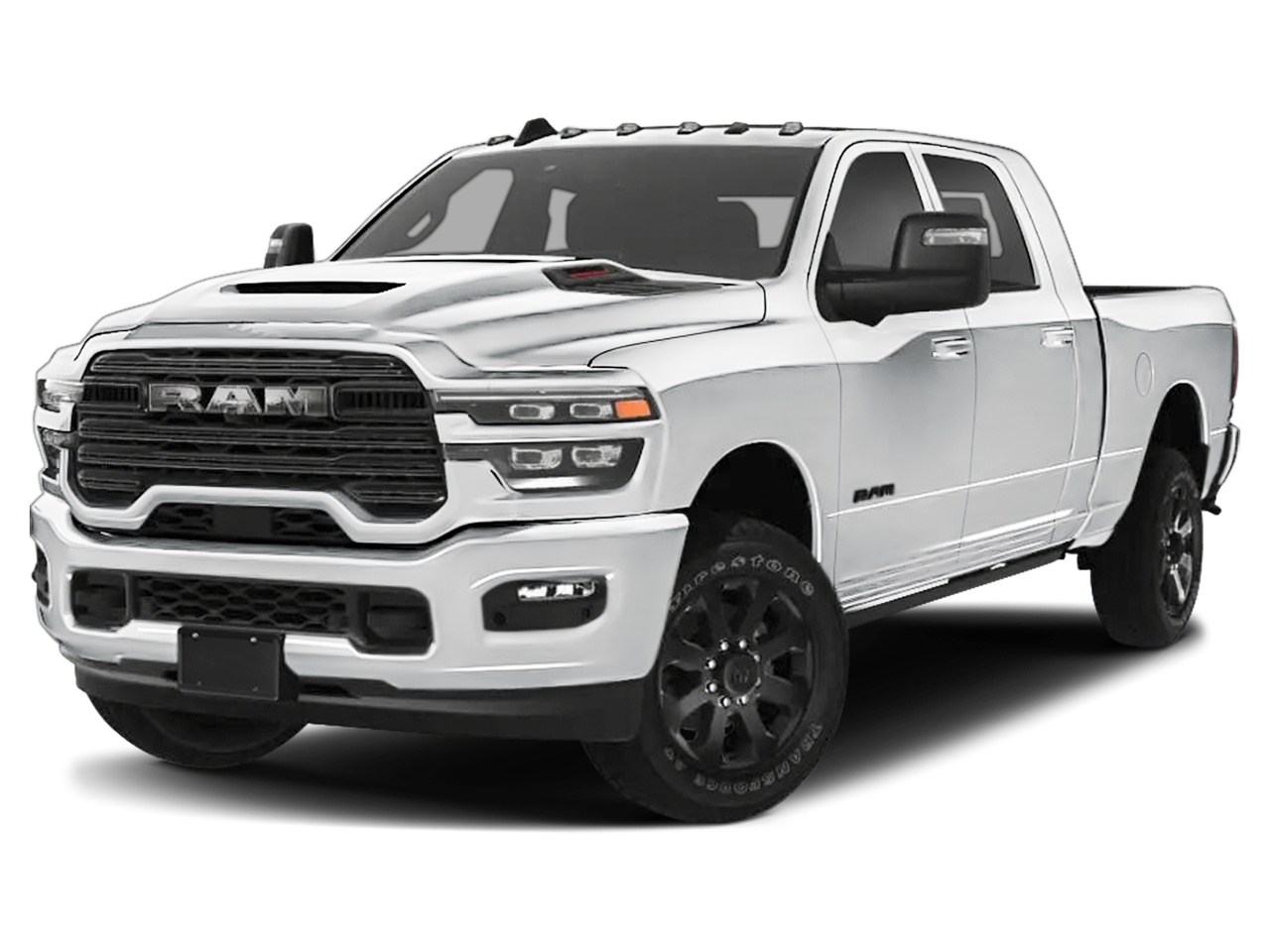 2026 RAM Ram 3500 RAM 3500 LARAMIE MEGA CAB 4X4 6'4' BOX in Bright White Clear-Coat Exterior Paint — front three-quarter view