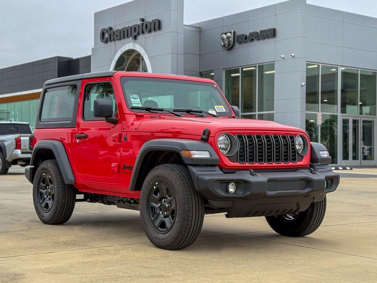 2026 Jeep Wrangler WRANGLER 2-DOOR SPORT in Firecracker Red Clear-Coat Exterior Paint — front three-quarter view