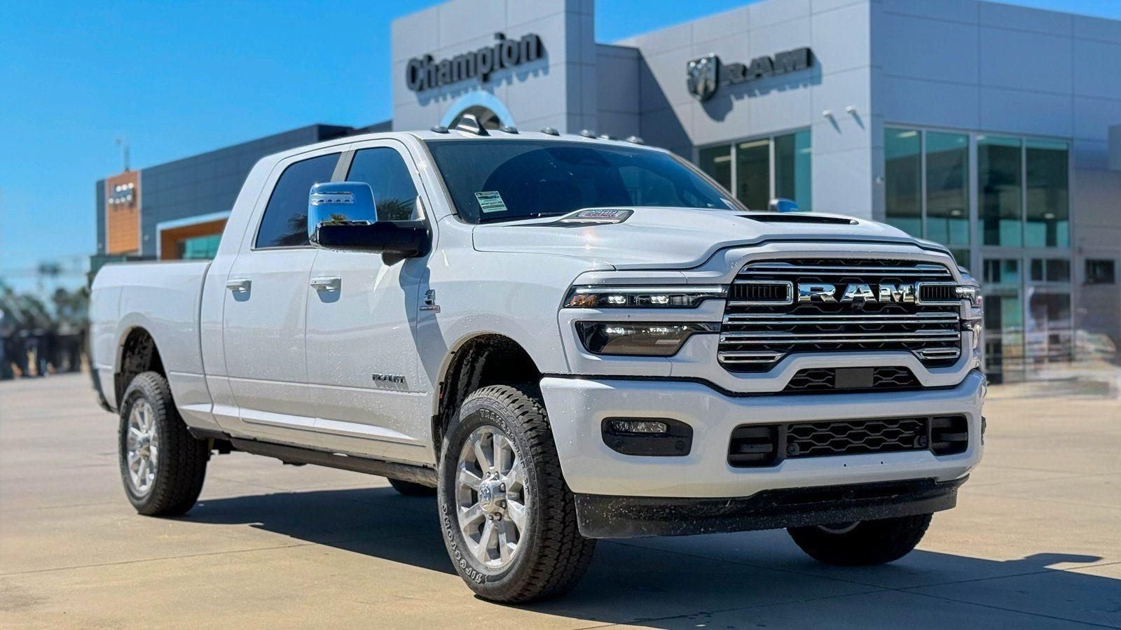 2026 RAM Ram 2500 RAM 2500 LARAMIE MEGA CAB 4X4 6'4' BOX in Bright White Clear-Coat Exterior Paint — front three-quarter view